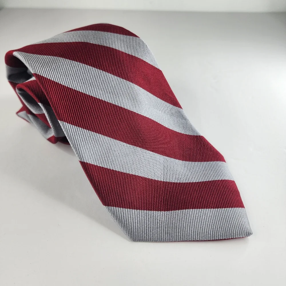 RALPH LAUREN Red & Gray Silk Tie.